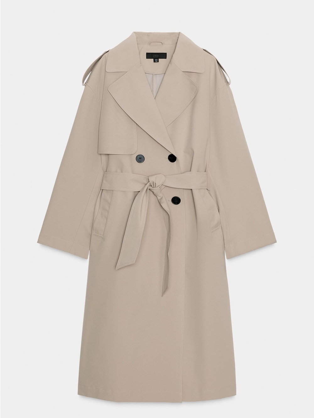 Zara Light Beige Double-Breasted Trench with Tie Belt